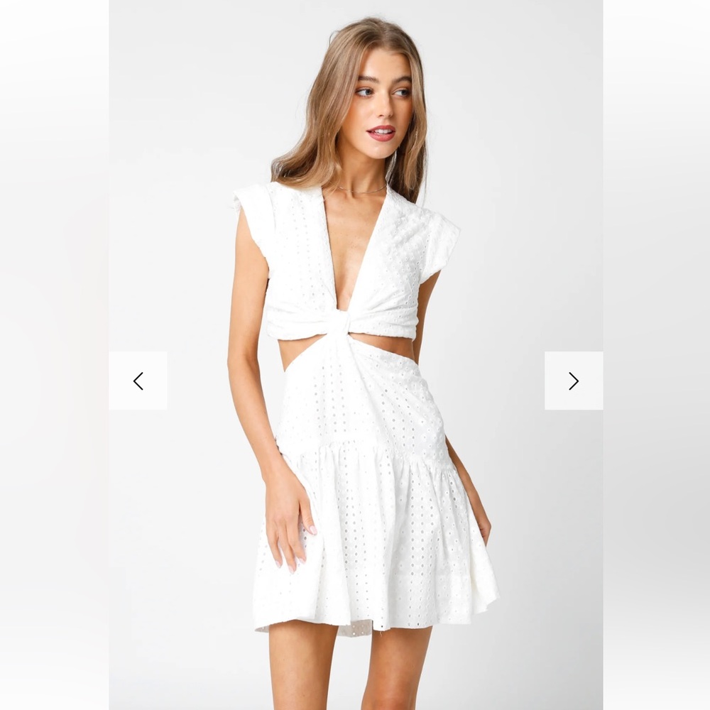 Olivaceous White Eyelet Cutout Mini Dress